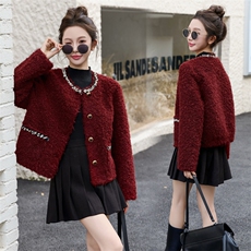 2024秋冬新款环保皮毛短款小香风钉珠加厚皮毛一体外套，女装羊羔毛/颗粒绒，瑶迪依秀