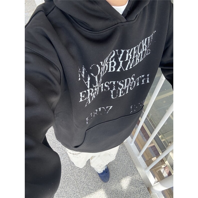 美式渐变斑驳字母印花卫衣男女秋季痞帅休闲情侣外套宽松百搭帽衫，女装短外套，星座203-1