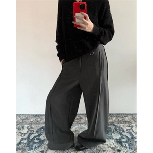 美式双褶设计高级垂感弯刀西裤男宽松休闲cleanfit阔腿裤子XK577图片