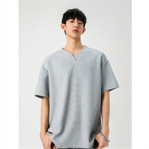 主推特批250克男装夏季新款大码宽松短袖T恤夏装V领打底衫S399P20图片