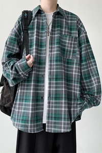 现货 宽松格子长袖衬衫男KD614-P5073图片