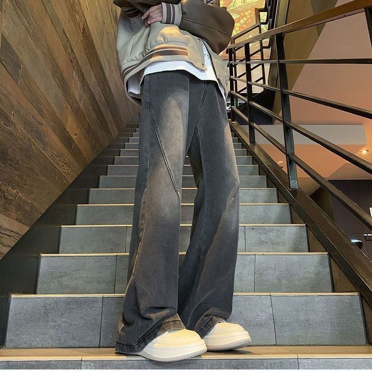 美式高街牛仔裤男复古微喇裤潮牌潮流宽松直筒阔腿裤NZG933,男装牛仔裤,星座516A