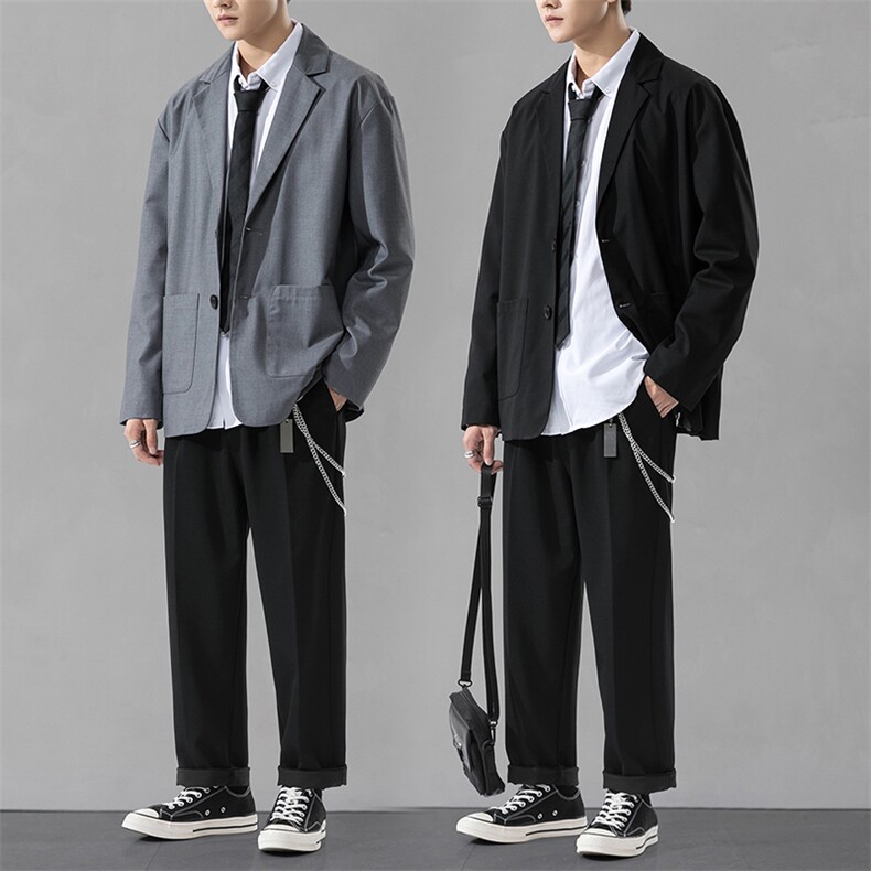 秋季小西装男套装休闲宽松西服男士韩版潮流搭配三件套DF148T图片