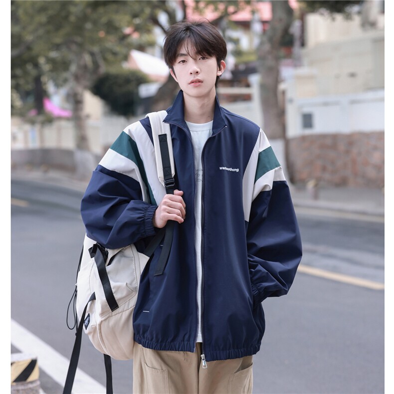 主推港风外景美式复古拼接立领冲锋衣夹克运动外套男H869P78，男装夹克，电商A341