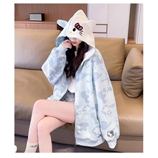 美式潮牌满印可爱凯蒂猫连帽卫衣女秋冬季慵懒风oversize开衫外套，女装短外套，星座506A