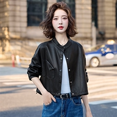 现货立领皮衣2025年女秋季新款时尚百搭短款皮上衣，女装皮衣，英标秀（1C119）