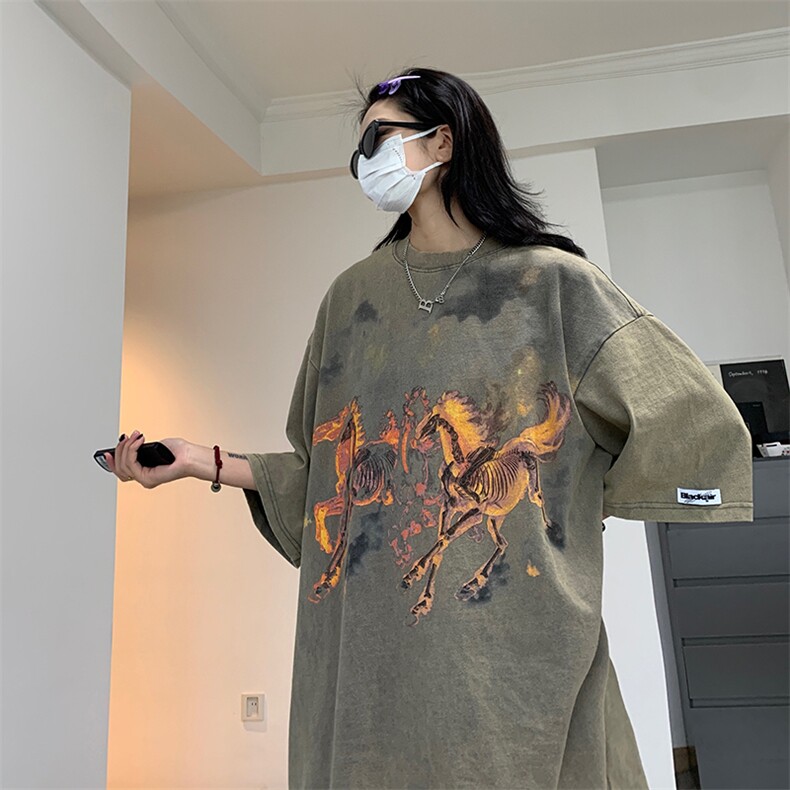 T021-P40美式230克纯棉水洗做旧涂鸦短袖,男装T恤,星座1501-1