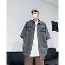 DW067-P55抖音品质牛仔短袖衬衫外套男女夏季新款潮风宽松上衣，男装衬衫，星座603-2
