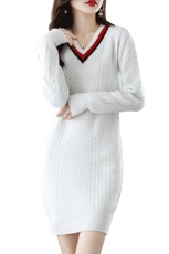 中长款2024年新款秋冬内搭洋气外穿秋冬白色羊毛衫修身显瘦，女装连衣裙，蒙特羊绒