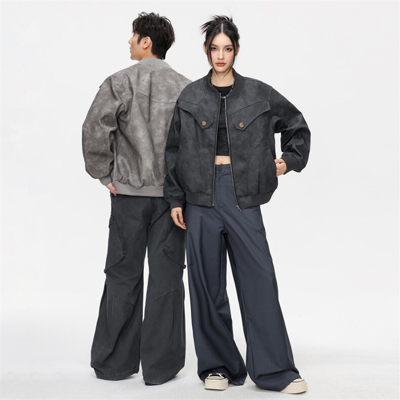 2025秋冬休闲百搭纯色棒球领夹克皮衣外套男女同款XY2512-P74，男装皮衣，星座717