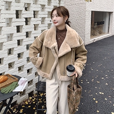 【新款现货】皮毛一体麂皮短款保暖机车服外套99033款P195K278，女装短外套，2C316