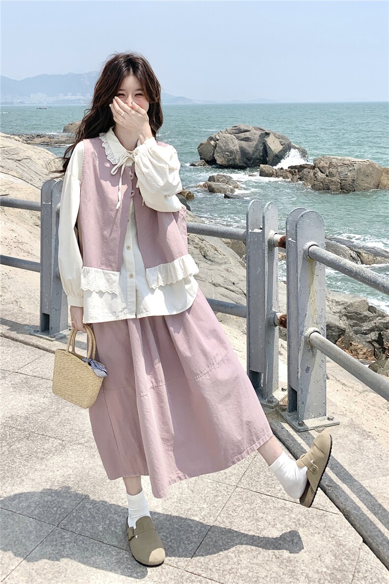 新品2026秋季长袖衬衫+粉色套装三件套2C056-7030-P185控268,女装套装/套裙,2C056