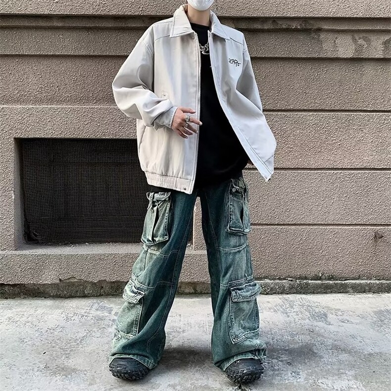 美式复古休闲工装夹克春秋季宽松痞帅男士衣服潮流刺绣高级感外套,男装夹克,星座1210-1