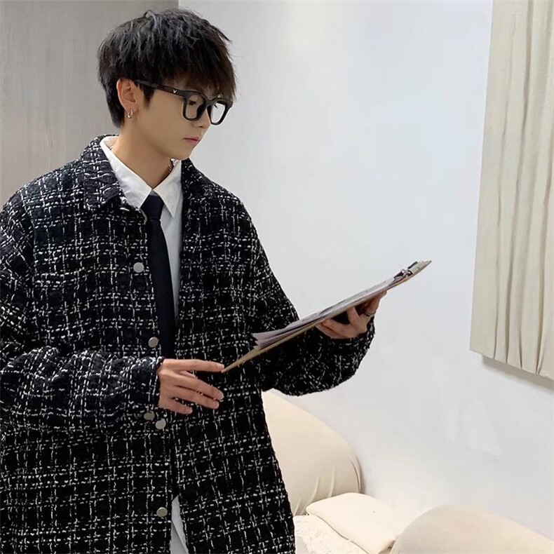 春季线编织粗花小香风格子长袖夹克外套情侣款-JK2172-p55,男装夹克,星座601-2