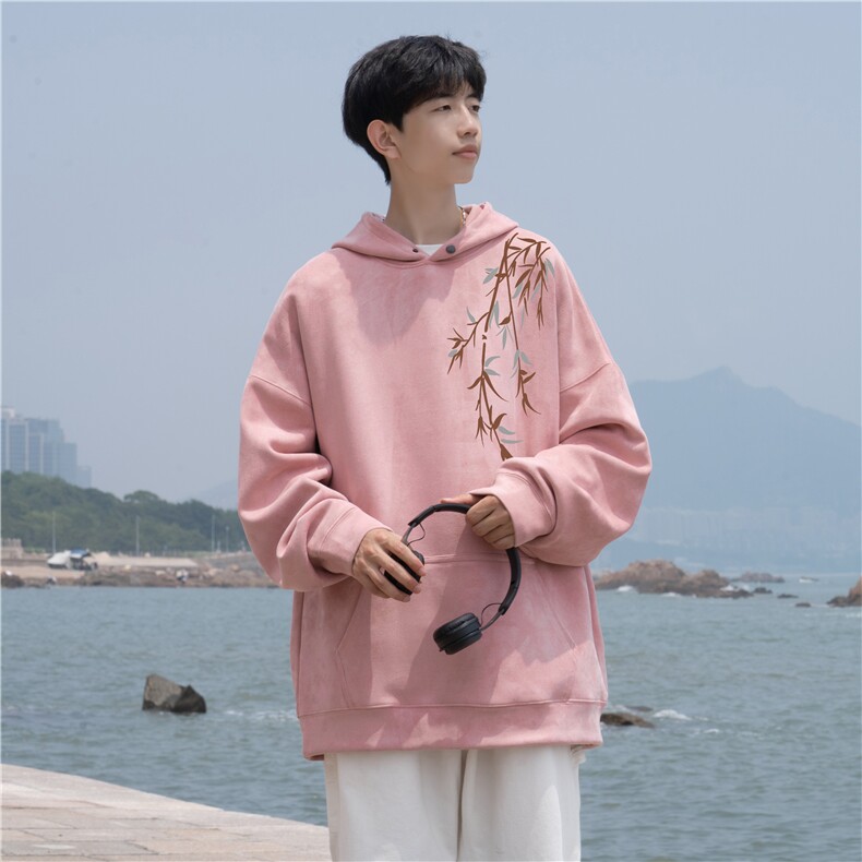 抖音品质秋季新款新中式竹叶印花麂皮绒卫衣wljp262-特45控79,男装卫衣,星座605(原A050)