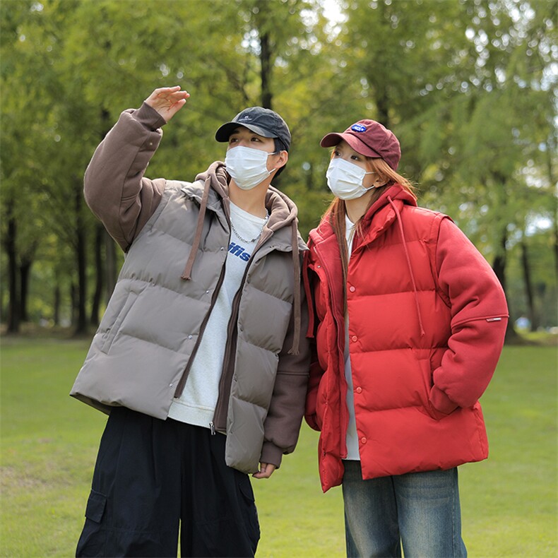 新款假两件棉服男加厚羽绒棉衣情侣款连帽拼色连帽外套M092-P75,男装棉衣,星座1403A