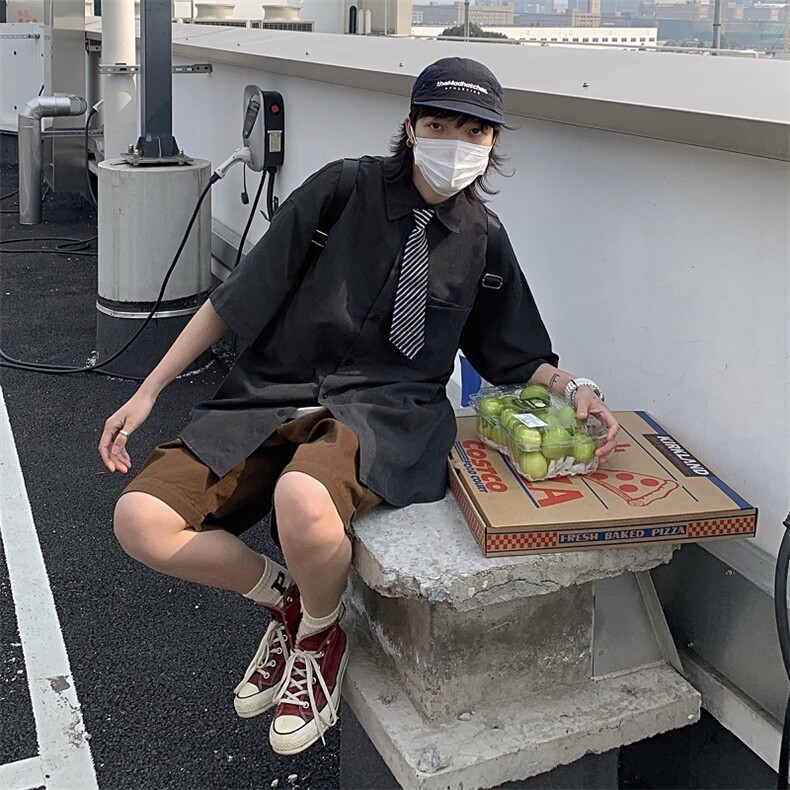 2024夏季新款日系复古纯色休闲短袖衬衫C3203，男装衬衫，电商A138B