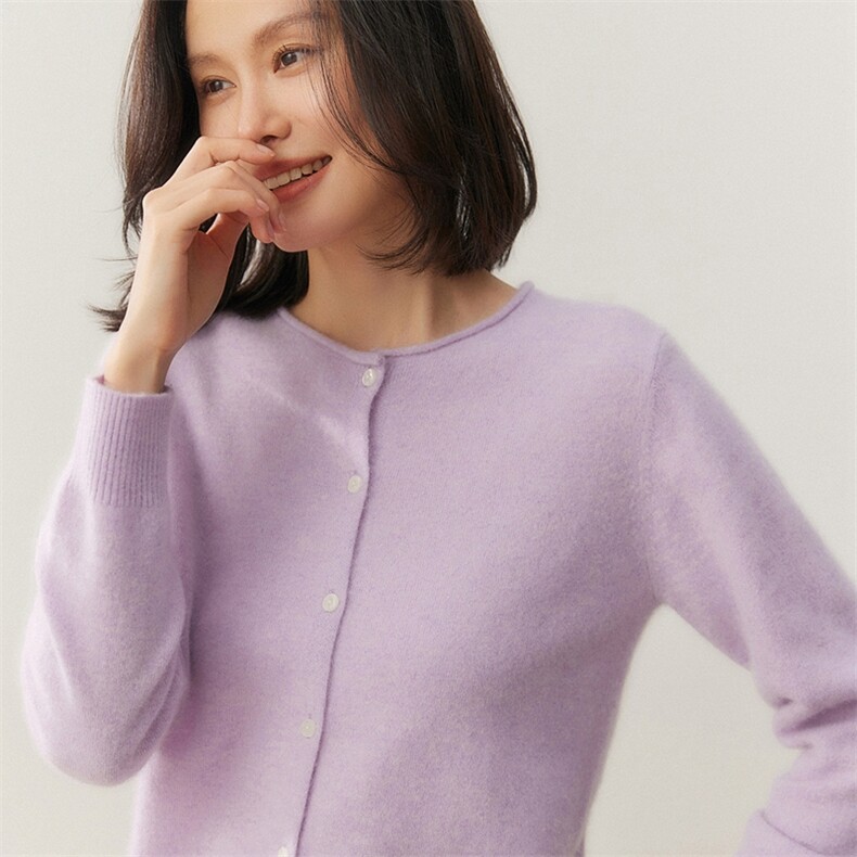 2025百搭时尚开衫长袖圆领,女装羊绒衫,贝美羊绒