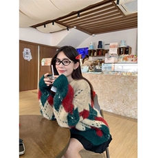 【网图现货】鹿毛绒美式圣诞风格子毛衣W13/P60，男装针织衫/毛衣，星座205-3