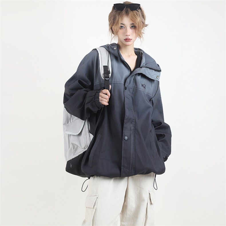 A118-P85 美式渐变连帽冲锋衣户外登山服外套秋季学院风潮图片