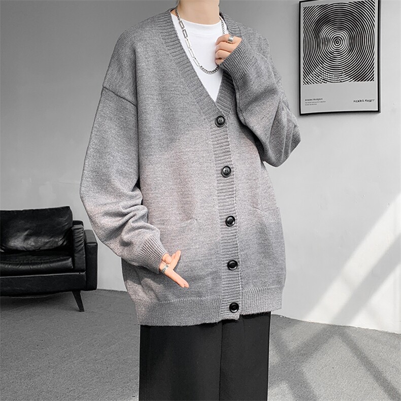 8XL-M大码V领开衫毛衣外套男日系复古宽松慵懒风针织衫KS002p55,男装针织衫/毛衣,电商B312