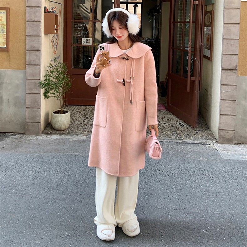 时尚女装中长款翻领双面呢大衣羊毛羊绒保暖显瘦外套,女装双面呢大衣,天使之佳话