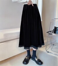 冬款丝绒伞裙松紧腰，其它，秀禾