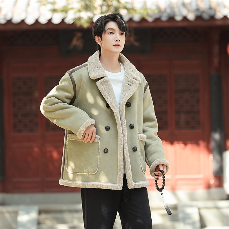 皮毛一体棉衣男新款翻领皮夹克大码中式羊羔绒保暖棉服1213-p218,男装夹克,电商A016