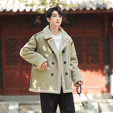 皮毛一体棉衣男新款翻领皮夹克大码中式羊羔绒保暖棉服1213-p218，男装夹克，电商A016