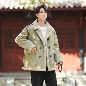 皮毛一体棉衣男新款翻领皮夹克大码中式羊羔绒保暖棉服1213-p218图片