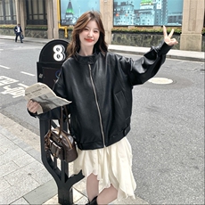 甜酷风美式复古黑色皮衣外套女春秋2025新款超火爆款高级感PU夹克，女装皮衣，2D076