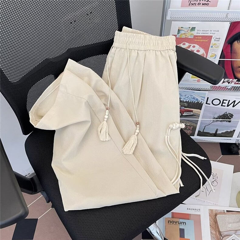 新中式风裤子男女夏季薄款宽松直筒垂感设计感休闲裤男女~K2804图片