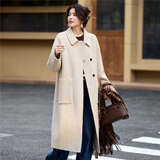 2025年冬季中长款高端羊毛呢子大衣双面羊绒毛呢外套，女装双面呢大衣，简韵佳