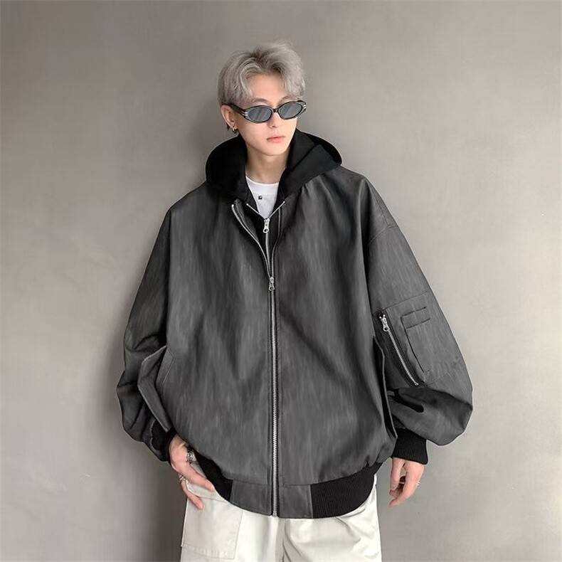 G1565-P70美式新款假两件连帽做旧夹克外套高级感潮牌春秋外套,男装夹克,电商B323A