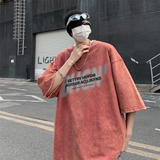 B239-1055-P38美式复古水洗做旧字母印花短袖T恤，男装T恤，星座514-2(原B239)