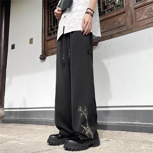 新中式风竹子刺绣裤子男春季垂坠感直筒休闲西装长裤夏 K2829图片