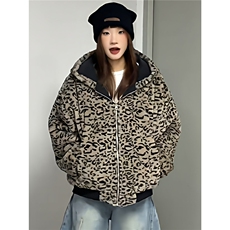 豹纹双面穿棉服连帽设计感麂皮绒短款男女冬夹克棉衣MY275P89，男装夹克，星座1013-5