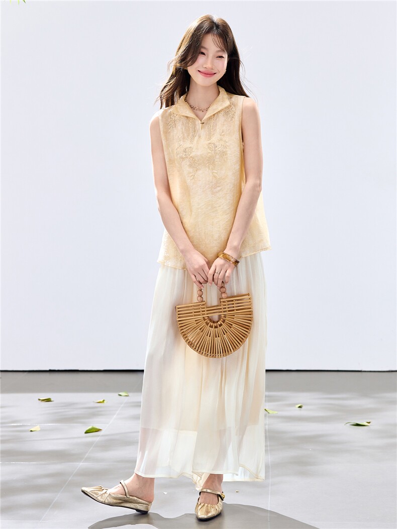 夏季新款现货！2026洋气时尚百搭款刺绣上衣+琉璃亮光阔腿裤套装,女装套装/套裙,宝儿家