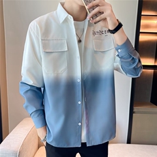 渐变色长袖衬衫男春夏秋季薄款休闲上衣港风帅气潮牌衬衣638/P35，男装衬衫，星座506