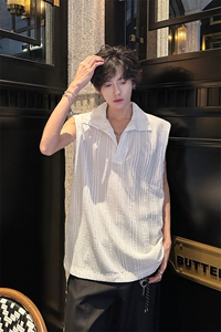 8XL-M 夏竖条纹纯棉背心男韩版宽松坎肩休闲运动午休T恤肌理DX333图片