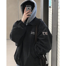 春秋季长袖Polo衫男女刺绣字母美式复古宽松半拉链卫衣J207，男装夹克，星座1116A（原606A-3）