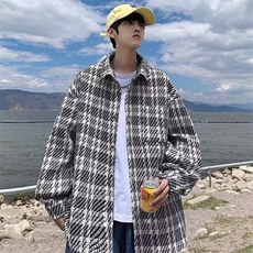 455-P49男生早秋穿搭小香风外套高级感格子翻领潮牌衬衫痞帅，男装衬衫，电商B323A