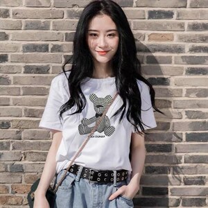 新款夏季抖音网红时尚卡通小熊印花短袖T恤,女装T恤,L·H·X