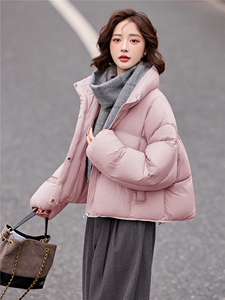 短款羽绒服女2025冬季新款时尚立领落肩袖小个子休闲白鸭绒外套图片