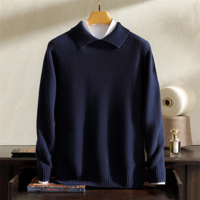 秋冬季新款男士POLO领羊绒衫纯色毛衣男式长袖加厚打底针织衫男装，男装羊绒套衫，澳坤羊绒