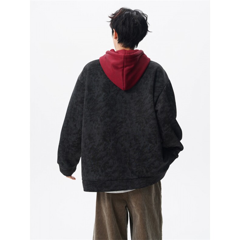 现货WY10166-特P48控88美式复古撞色解构拼接大码男宽松情侣卫衣,男装卫衣,电商A059