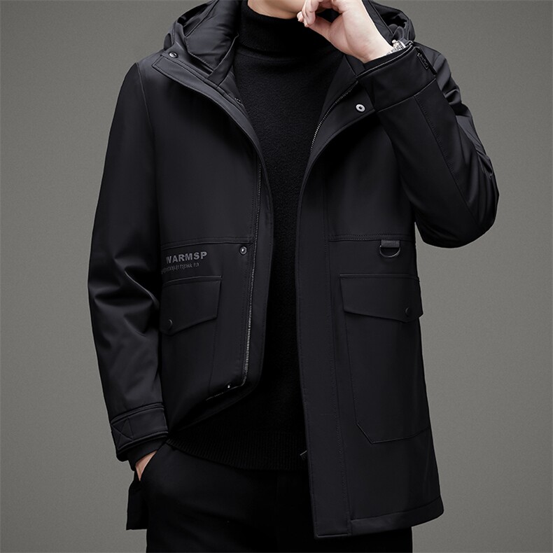 108111冬季精品貂绒内胆羽绒服加厚保暖休闲中长款连帽灰鸭绒图片