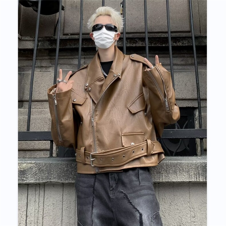 美式高街机车服皮衣男痞子帅气2024春季新款ins外套W5257-P95,男装皮衣,星座412-3