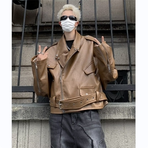美式高街机车服皮衣男痞子帅气2024春季新款ins外套W5257-P95图片
