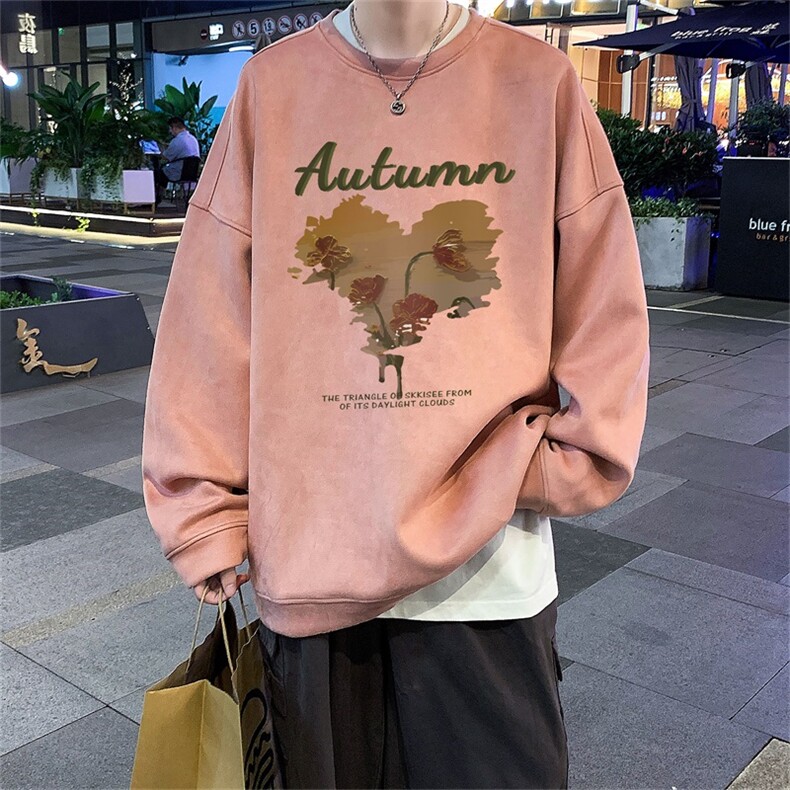 电商DSA028-LPWY2352100聚酯P35新款麂皮绒印花圆领卫衣男限48,男装卫衣,电商A028